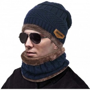 Skullies & Beanies Womens Mens Winter Hat Warm Thick Beanie Cap Scarf for Winter Knit Ski Beanies - Blue - CZ18YEM44RR $25.29