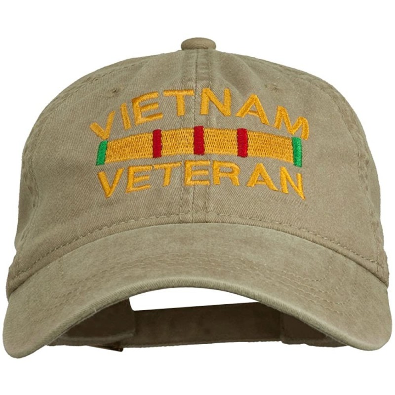 Baseball Caps Vietnam Veteran Embroidered Pigment Dyed Brass Buckle Cap - Khaki - CZ11P5I7GFB $18.64