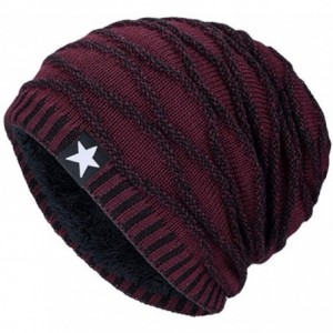 Skullies & Beanies Unisex Mens/Womens Winter Warm Plush Lined Knit hat Beanie Hat Cap - B-wine Red - CU1935SO7QU $35.76