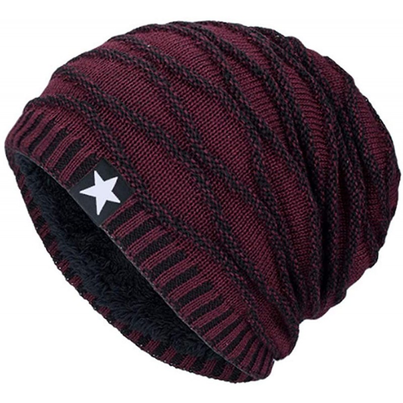 Skullies & Beanies Unisex Mens/Womens Winter Warm Plush Lined Knit hat Beanie Hat Cap - B-wine Red - CU1935SO7QU $16.34