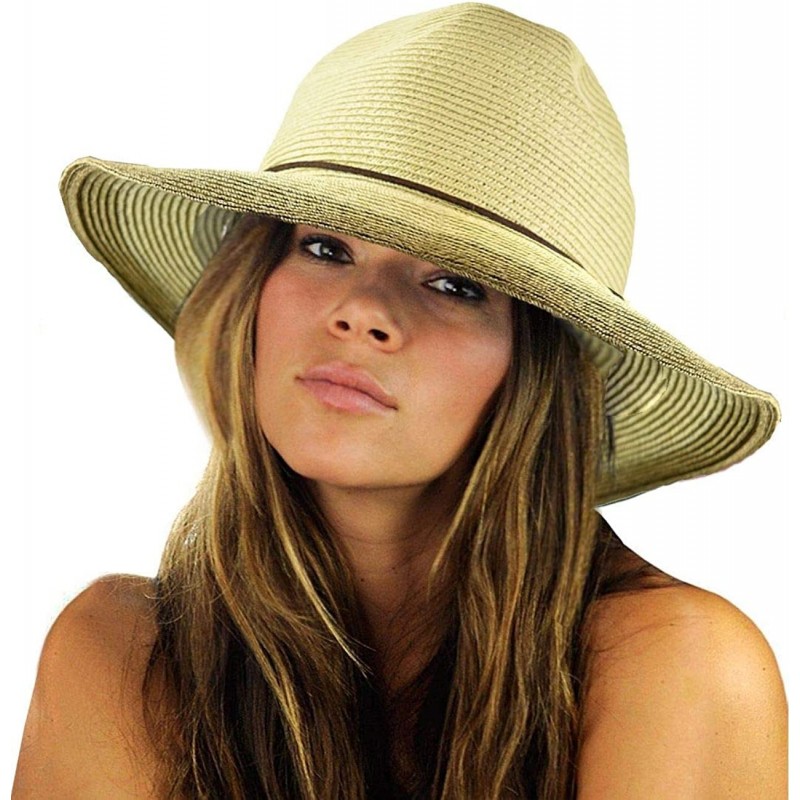 Fedoras Teardrop Dent Braided Trim Casual Panama Fedora Sun Hat - Ombre Brown - CU196EQ3W24 $11.91