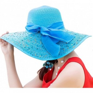 Sun Hats Women's Folable Floppy Hat Big Bowknot Straw Hat Wide Brim Beach Hat 50+ UPF Sun Hat - Sky Blue - CP182M5CC8R $25.16