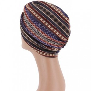 Skullies & Beanies Shiny Metallic Turban Cap Indian Pleated Headwrap Swami Hat Chemo Cap for Women - Navy Pleated - CR18A4MRE...