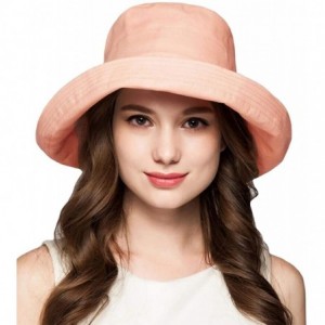 Bucket Hats Womens UPF 50+ Cotton Foldable Wide Brim Sun Hat with Elegant Bowknot - Pink - CL18NDI79LR $30.44