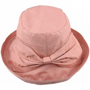 Bucket Hats Womens UPF 50+ Cotton Foldable Wide Brim Sun Hat with Elegant Bowknot - Pink - CL18NDI79LR $29.75