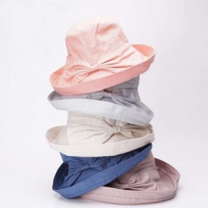 Bucket Hats Womens UPF 50+ Cotton Foldable Wide Brim Sun Hat with Elegant Bowknot - Pink - CL18NDI79LR $29.75