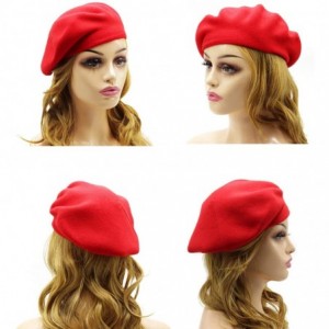 Berets French Beret Hat-Reversible Solid Color Cashmere Beret Cap for Womens Girls Lady Adults - Red - CJ18KGIGO7N $13.75