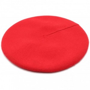 Berets French Beret Hat-Reversible Solid Color Cashmere Beret Cap for Womens Girls Lady Adults - Red - CJ18KGIGO7N $13.75