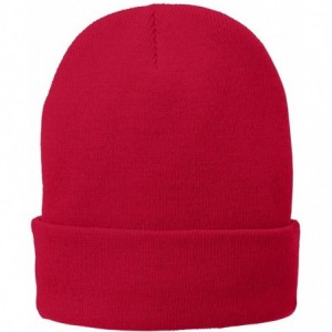 Baseball Caps Port & Company Men's Fleece-Lined Knit Cap - Athletic Red - CV17YGWKGDI $19.38