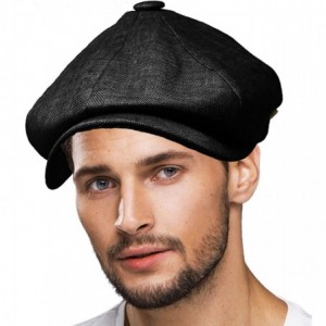 Newsboy Caps Men's 100% Linen Snap Front Newsboy Drivers Cabbie Gatsby Apple Cap Hat - Solid Black - CK1962SUG70 $34.13