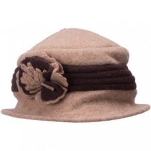 Bucket Hats Two-Tone Retro Womens Wool Warm Flower Band Dress Bucket Cloche Cap Hat A217 - Khaki - CF12MBQWKYV $9.68