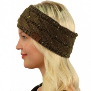 Cold Weather Headbands Winter Fuzzy Fleece Lined Thick Knitted Headband Headwrap Earwarmer - Sequins New Olive - CS18IIDXNYW ...