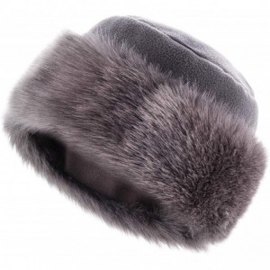 Bomber Hats Faux Fur Trimmed Winter Hat for Women - Classy Russian Hat with Fleece - Grey - Grey Rabbit - CP192L9SZ72 $47.13