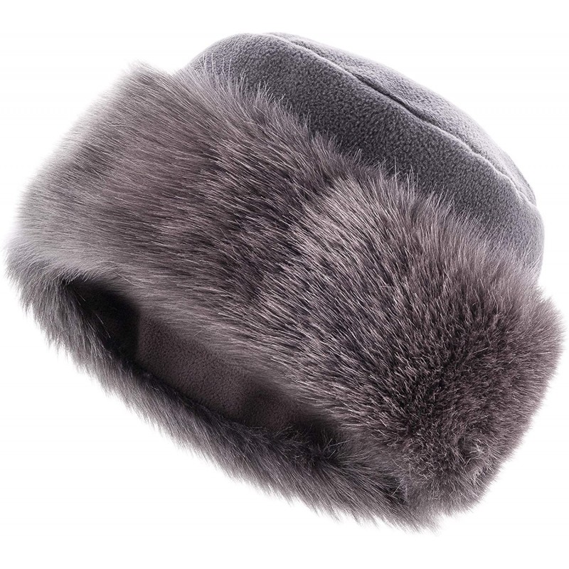 Bomber Hats Faux Fur Trimmed Winter Hat for Women - Classy Russian Hat with Fleece - Grey - Grey Rabbit - CP192L9SZ72 $43.29