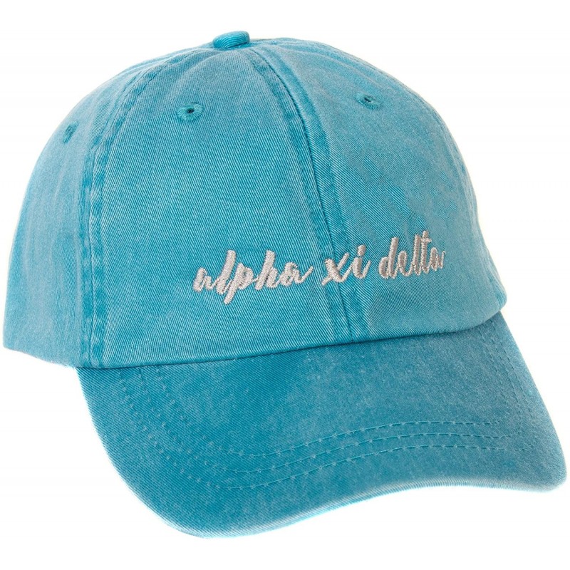 Baseball Caps Alpha Xi Sorority Baseball Hat Cap Cursive Name Font Alpha zee - Bright Blue - CG188TUT3DN $23.14