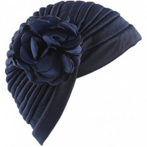 Skullies & Beanies Strench Chemo Hat Beanie Flowers Wrap Muslim Turban Headwear for Cancer - Navy Blue - CH186ISNX0L $17.99