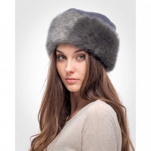 Bomber Hats Faux Fur Trimmed Winter Hat for Women - Classy Russian Hat with Fleece - Grey - Grey Rabbit - CP192L9SZ72 $44.39