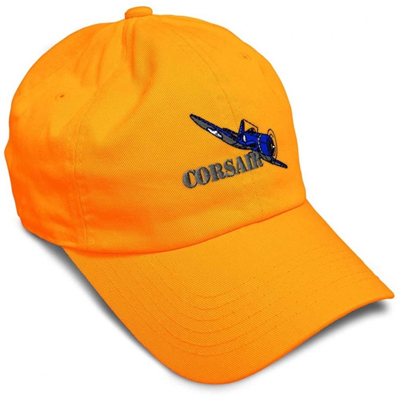 Baseball Caps Custom Soft Baseball Cap Corsair Aircraft Name Embroidery Twill Cotton - Orange - CS18ZO34449 $10.63