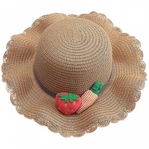 Sun Hats Girls Flower Straw Hat Large Brim Beachwear Sunhat Floral Tea Party Cap - Khaki E - C3193MZX0L3 $24.80