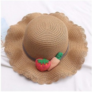Sun Hats Girls Flower Straw Hat Large Brim Beachwear Sunhat Floral Tea Party Cap - Khaki E - C3193MZX0L3 $9.26