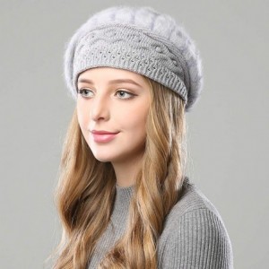 Berets Women Winter French Beret Hat Wool Knit Berets Beanie Classic Warm Casual Hat - Grey - CB18Z4GIRY9 $12.01