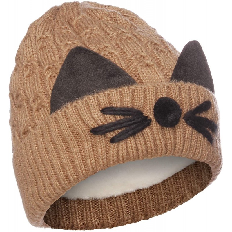 Skullies & Beanies Women's Double Pom Pom Beanie Warm Winter Knit Hat Cute Animal Look - Cat Whiskers - Choco - CJ18KCKOLUI $...