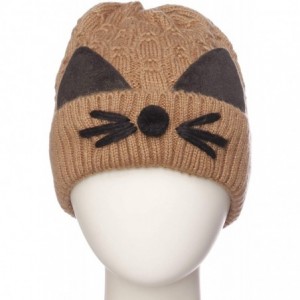 Skullies & Beanies Women's Double Pom Pom Beanie Warm Winter Knit Hat Cute Animal Look - Cat Whiskers - Choco - CJ18KCKOLUI $...