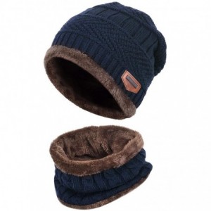 Skullies & Beanies Men Beanies Hat Winter Thick Warm Knit Skull Cap Hat Scarf Set - Dark Blue Set - C6194GORMM2 $35.95