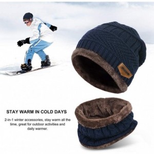 Skullies & Beanies Men Beanies Hat Winter Thick Warm Knit Skull Cap Hat Scarf Set - Dark Blue Set - C6194GORMM2 $16.96