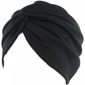 Skullies & Beanies Women's Sleep Soft Turban Pre Tied Cotton India Chemo Cap Beanie Turban Headwear (Black) - CH18DZSWYUS $22.25