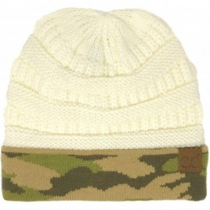 Skullies & Beanies Winter Fall Trendy Chunky Stretchy Cable Knit Beanie Hat - Camouflage Ivory - C818YTNRD06 $29.22