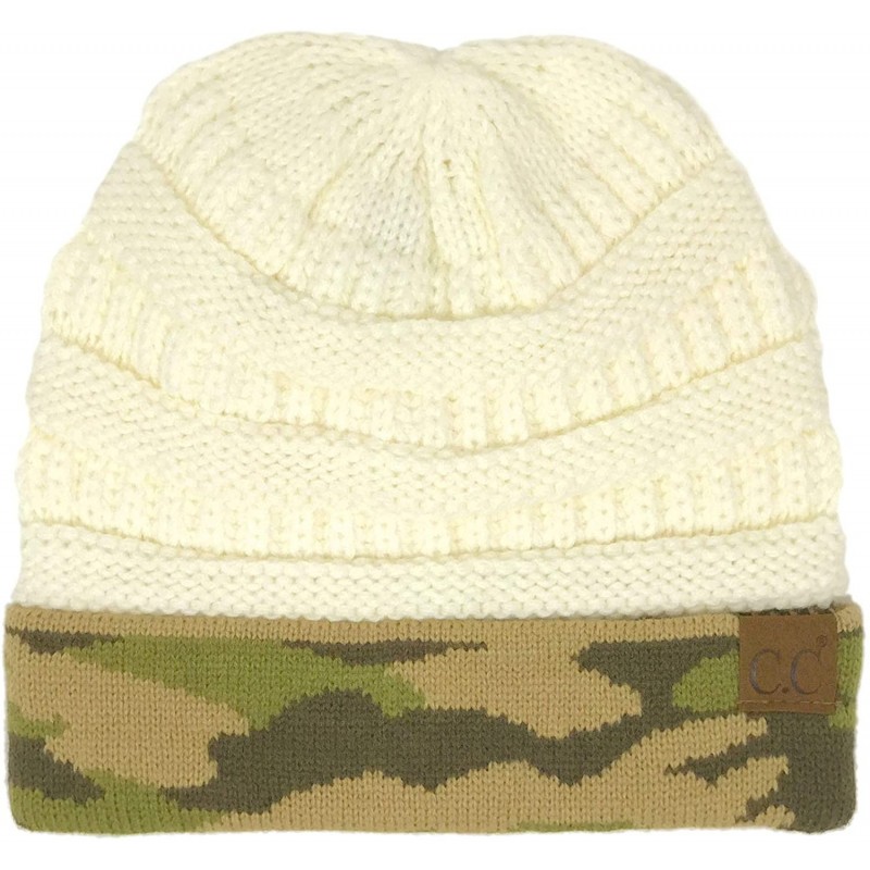 Skullies & Beanies Winter Fall Trendy Chunky Stretchy Cable Knit Beanie Hat - Camouflage Ivory - C818YTNRD06 $15.33