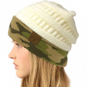 Skullies & Beanies Winter Fall Trendy Chunky Stretchy Cable Knit Beanie Hat - Camouflage Ivory - C818YTNRD06 $15.33