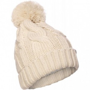 Skullies & Beanies Women Chunky Soft Strech Cable Knit Pom Pom Beanie Sherpa Fleece Lined - Khaki - C518KKZGAX9 $26.07
