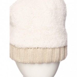 Skullies & Beanies Women Chunky Soft Strech Cable Knit Pom Pom Beanie Sherpa Fleece Lined - Khaki - C518KKZGAX9 $11.01