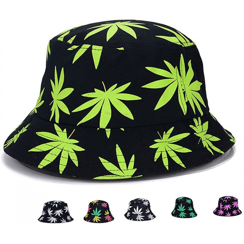 Bucket Hats Weed Bucket Hat Marijuana Unisex - Sun UV Cannabis Leaf Hats Foldable - Fluorescent Green - C918G4AUOT5 $11.58