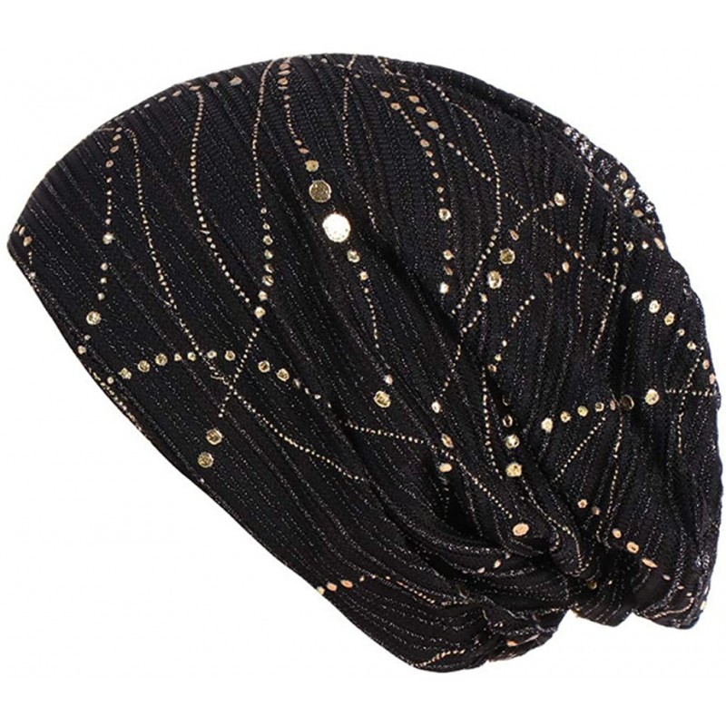 Rain Hats Women Muslim Soft Hat- Lace Cross Bonnet Hijab Turban Hat Chemo Cap (Many Color for Choose) - Black - C918S4T6WNZ $...