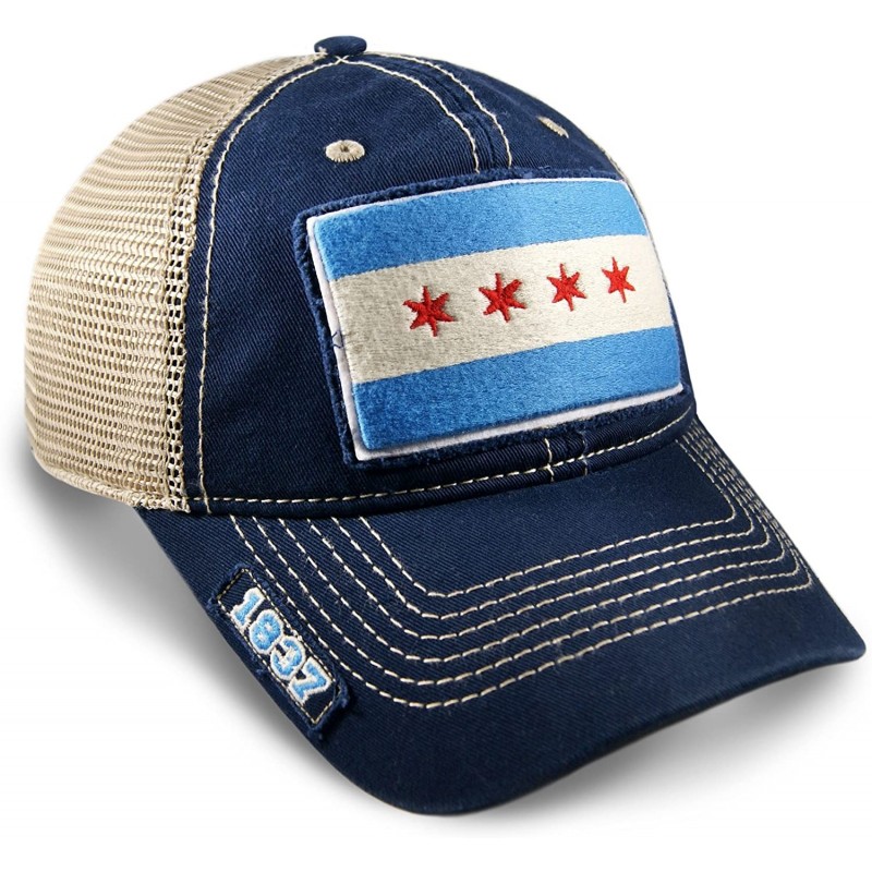 Baseball Caps Chicago Flag Dad Hat in Navy Mesh Adjustable Snapback Vintage Look - C211SXBA9Q9 $20.76