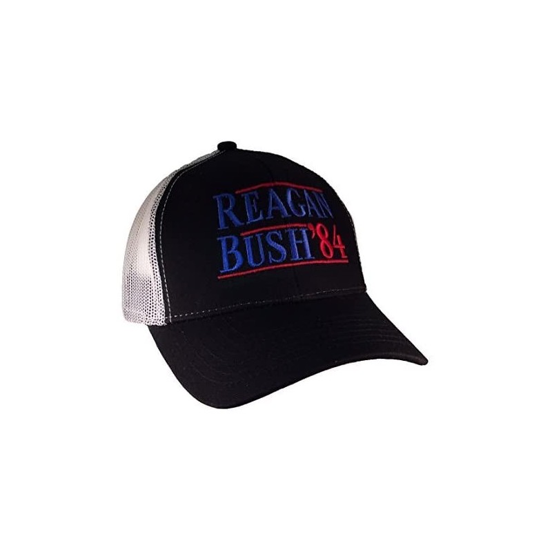 Baseball Caps Reagan Bush 84 Campaign Adult Trucker Hat - Black With White Mesh - CJ12LDMKRF3 $15.44
