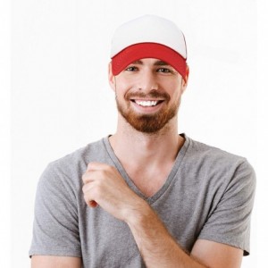 Baseball Caps Two Tone Trucker Hat Summer Mesh Cap with Adjustable Snapback Strap - Red White - CC11GE82ITP $9.03