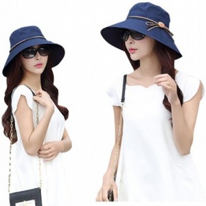 Sun Hats Women Anti-UV Sunhat Summer Foldable Bowknot Sunshade Hat Bucket Hat - Navy Blue - CN12GIKJD9V $14.98