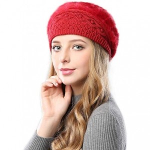 Berets Women Winter French Beret Hat Wool Knit Berets Beanie Classic Warm Casual Hat - Red - CH18Z4G0L46 $29.16