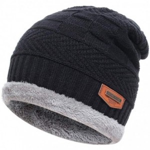 Skullies & Beanies 2-Pieces Winter Beanie Hat Scarf Set Warm Knit Hat & Warm Neck Thick Knit Cap for Men Women Kids - Black -...