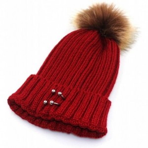 Skullies & Beanies Unisex Funny Winter Hat w/Fake Beard Detachable Beard Beanie Hand-Knit Hat - Pom Poms Wine - C21935LAX27 $...