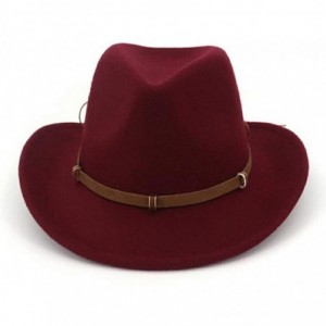 Fedoras Unisex Western Cowboy Hat Wool Felt Fedora Hats Wide Brim Jazz Hat Formal Bowler Cap - Burgundy - CD18RZZKZXD $42.35