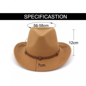 Fedoras Unisex Western Cowboy Hat Wool Felt Fedora Hats Wide Brim Jazz Hat Formal Bowler Cap - Burgundy - CD18RZZKZXD $21.43