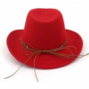 Fedoras Unisex Western Cowboy Hat Wool Felt Fedora Hats Wide Brim Jazz Hat Formal Bowler Cap - Burgundy - CD18RZZKZXD $38.27