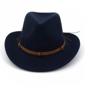 Fedoras Unisex Western Cowboy Hat Wool Felt Fedora Hats Wide Brim Jazz Hat Formal Bowler Cap - Burgundy - CD18RZZKZXD $21.43