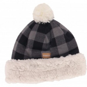 Skullies & Beanies Women's Classic Winter Fleeced Thermal Pom Pom Beanie Hat and Mittens Set - Black & White Plaid - CU18H4KL...