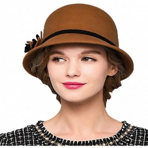 Fedoras Women's Bow Wool Felt Bucket Hat - Orange - CQ128NIYT09 $58.79